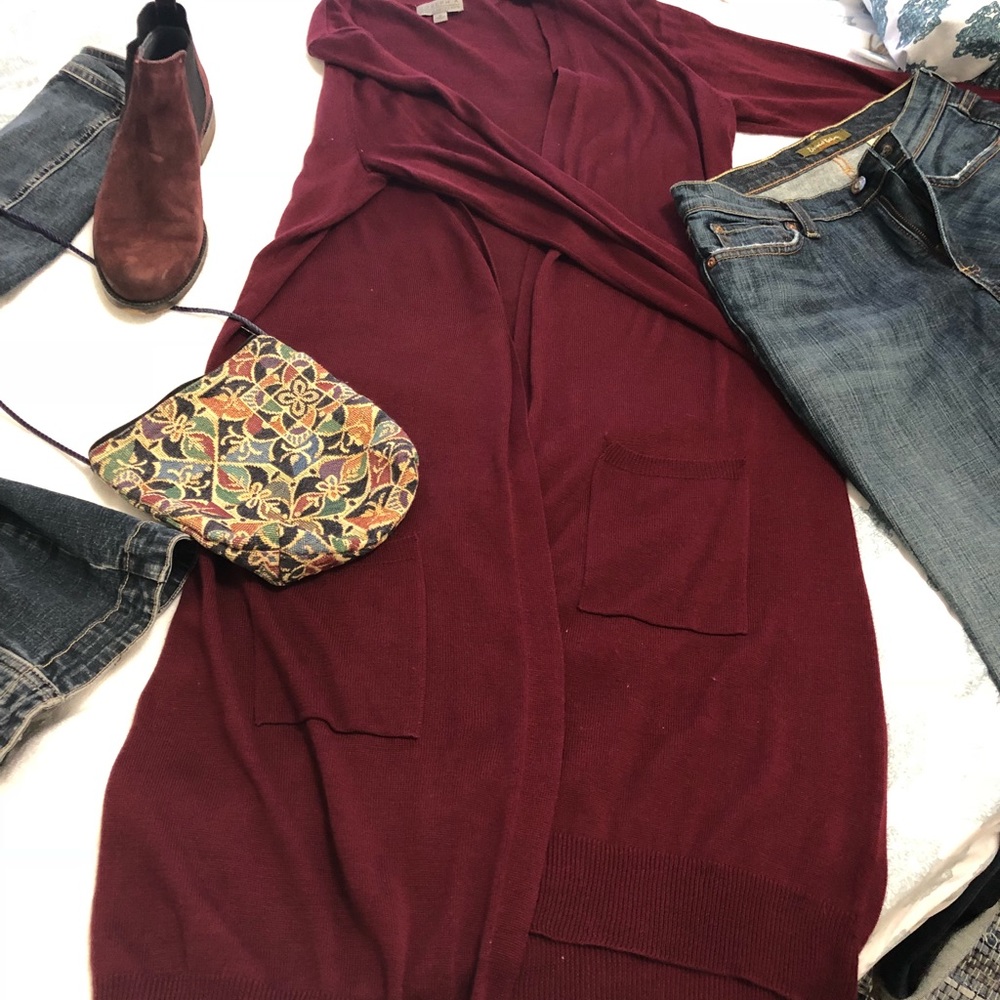 Burgundy Joseph A duster.